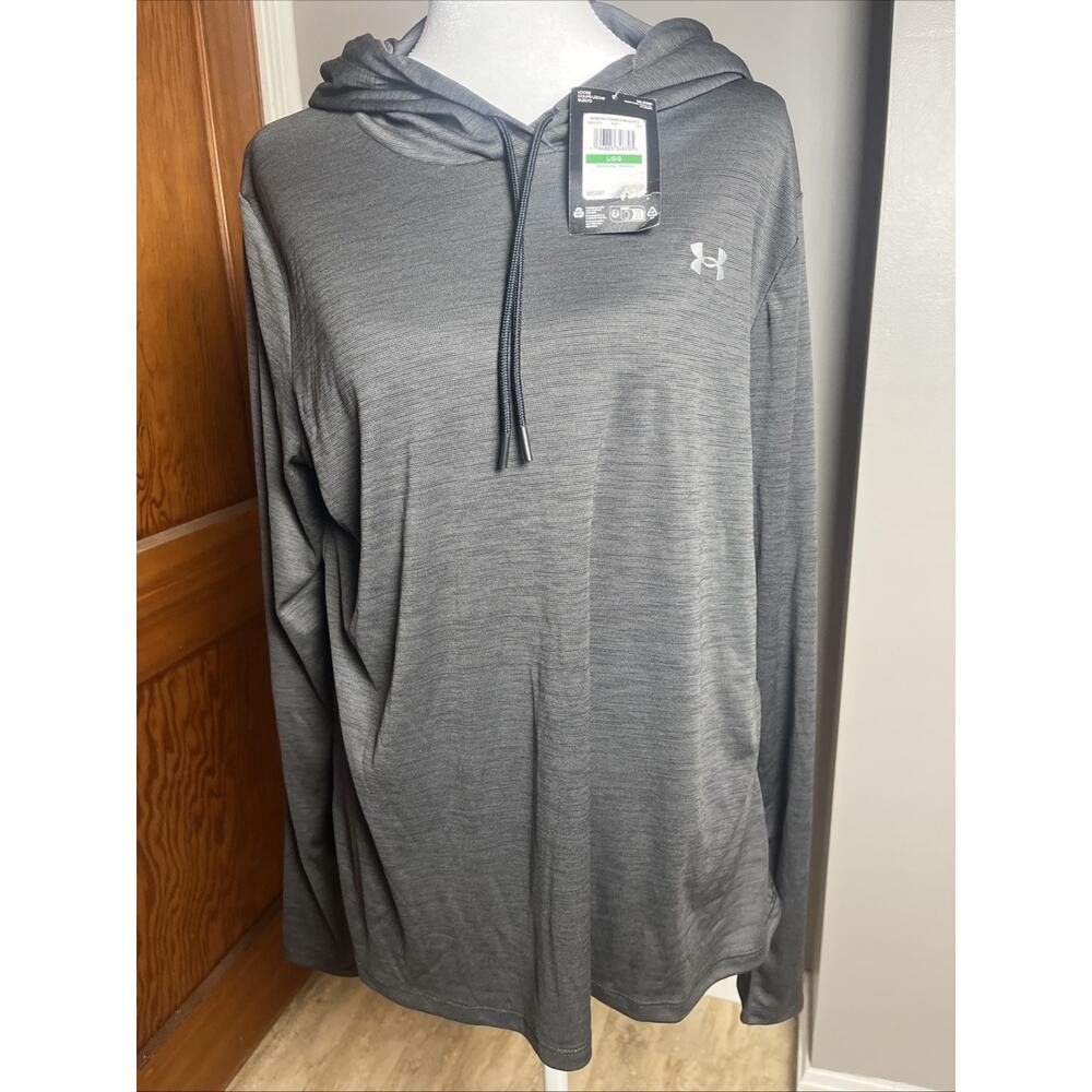 Under Armour Womens Steel Gray Velocity Hooded Loose Fit Shirt Sz L Gym Workout